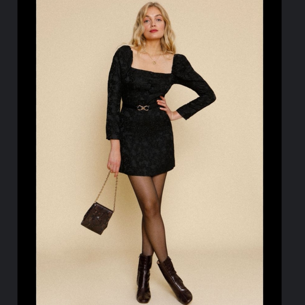 NWT RARE ROUJE Drew Black Floral Jacquard Moni Dress 36
